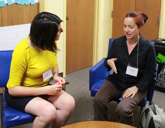 Claude Fortin (right) at the 2013 Digital Societies and Social Technologies (DSST) Summer Institute. Photo: Mona Kasra